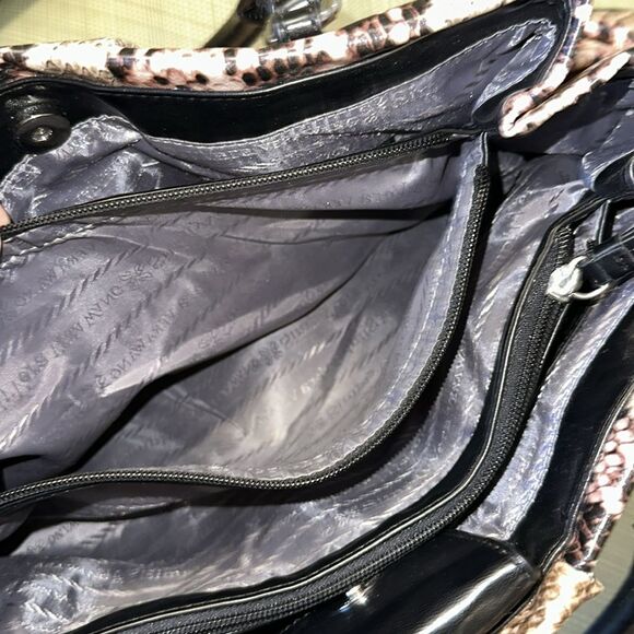 Simply Vera Black Tan Pink Shimmery Faux Leather Python Print Shopper Bag Purse - Picture 8 of 14